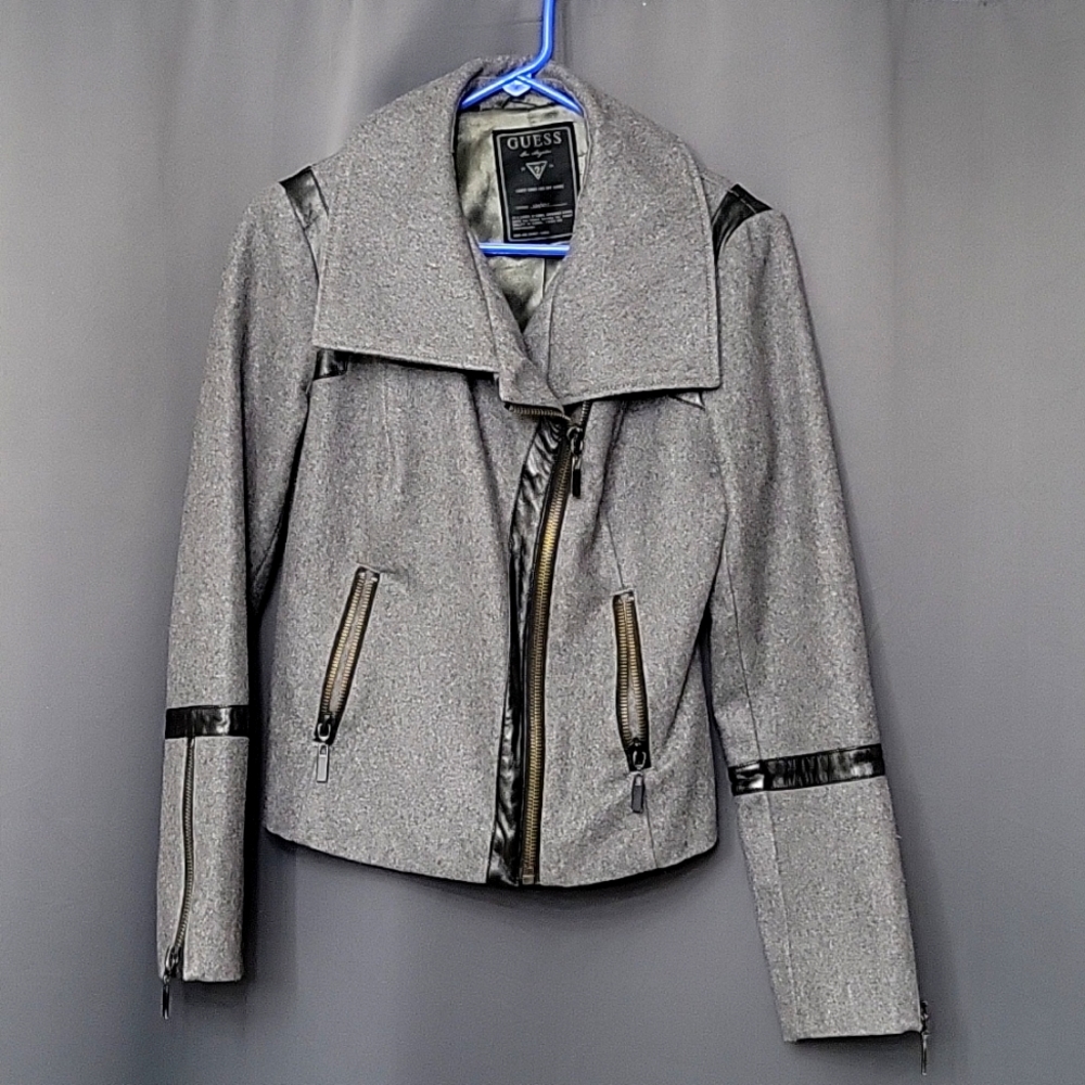 Guess grey and faux leather moto jacket Size Medium
